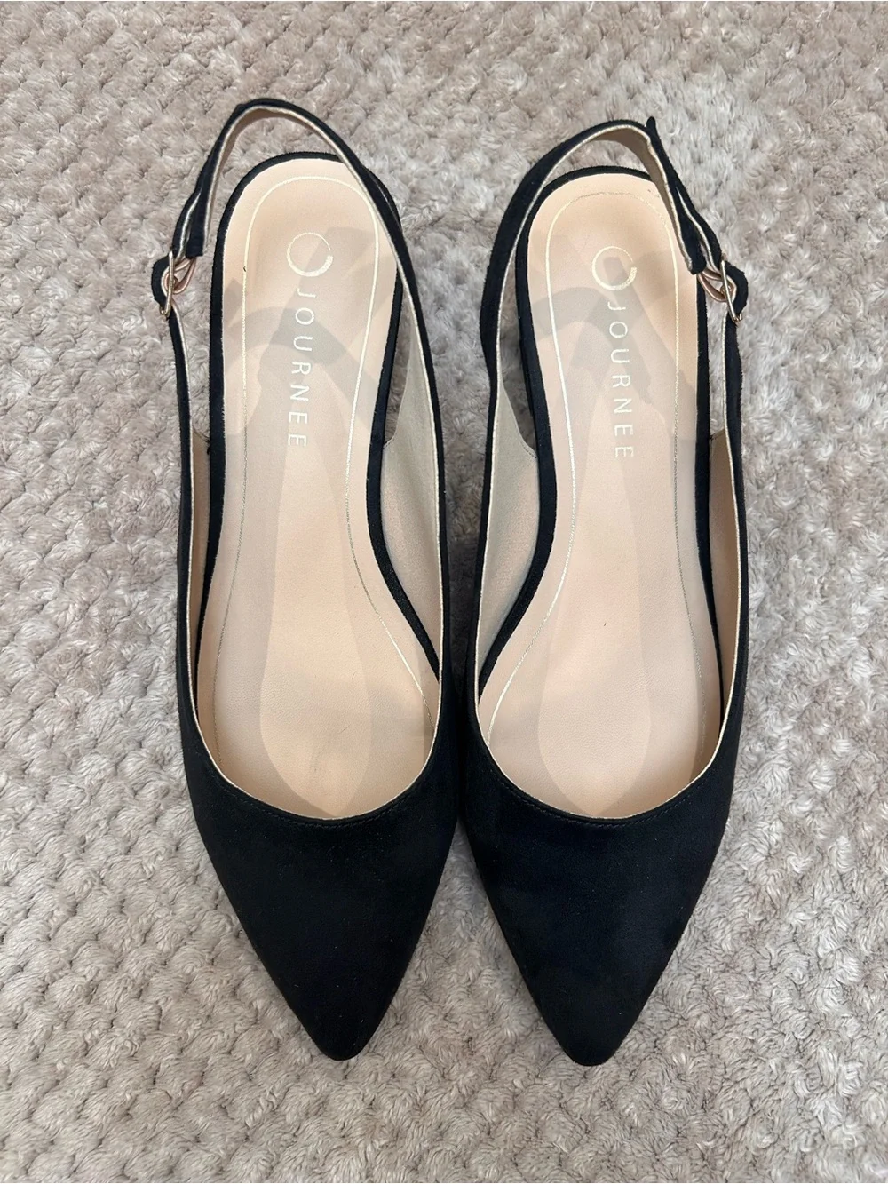 Journee Black Pointed-Toe Slingback Low Block Heel Mules (9.5)